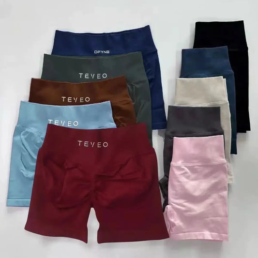TEVEO Short de Yoga Sans Couture – Extensible, Respirant, Effet Pêche